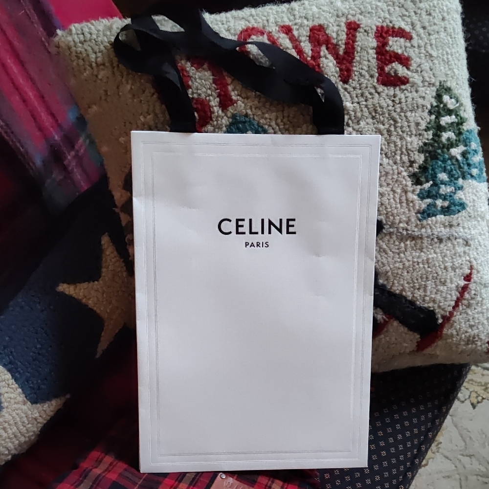 Authentic Celine Paris White Paper Shopping Bag Wiith Black Handles